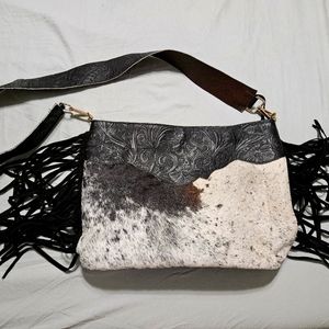 Leather cow hair crossbody bag